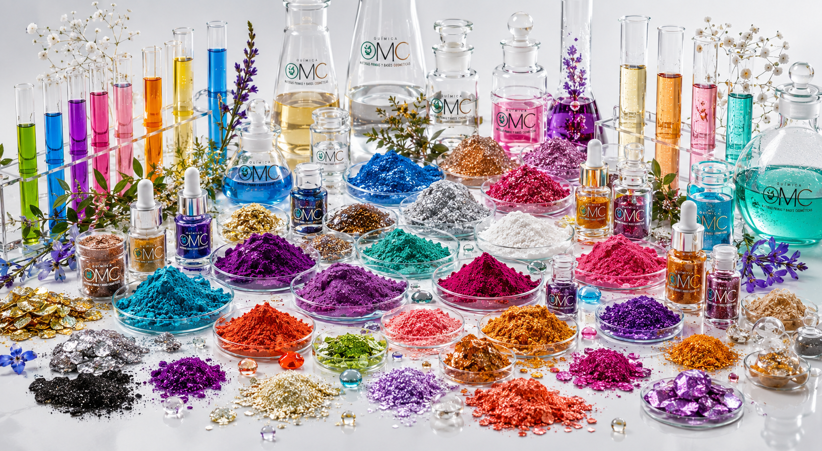 Pigmentos, micas, óxidos, glitters e hidrocolores