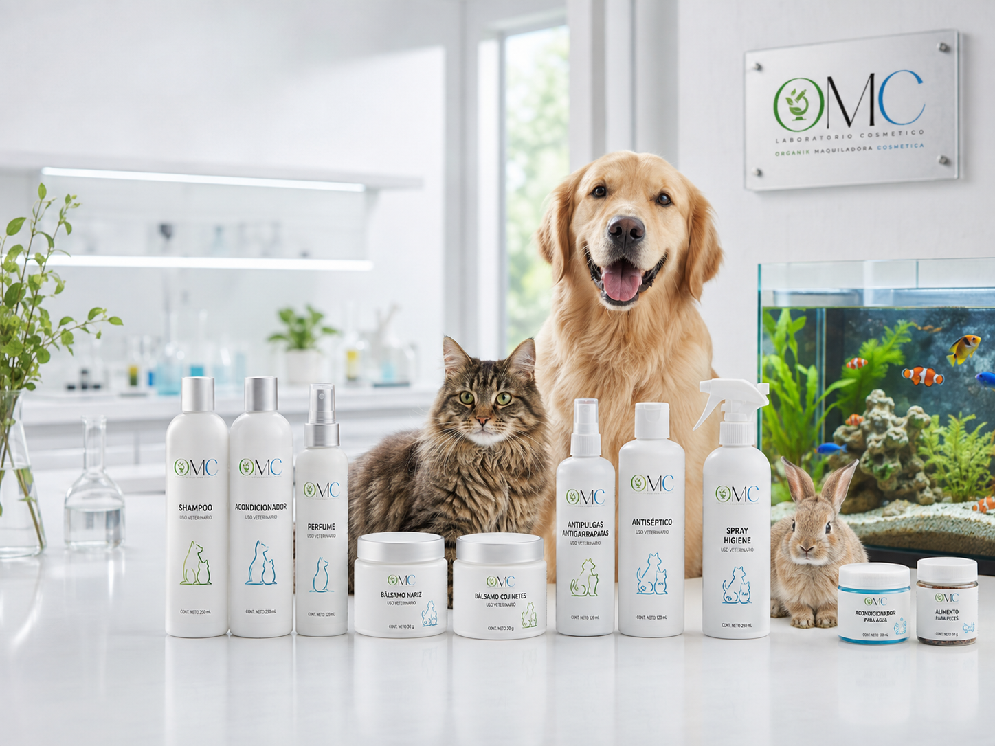 Línea OMC de productos de cosmética veterinaria para mascotas y acuarismo