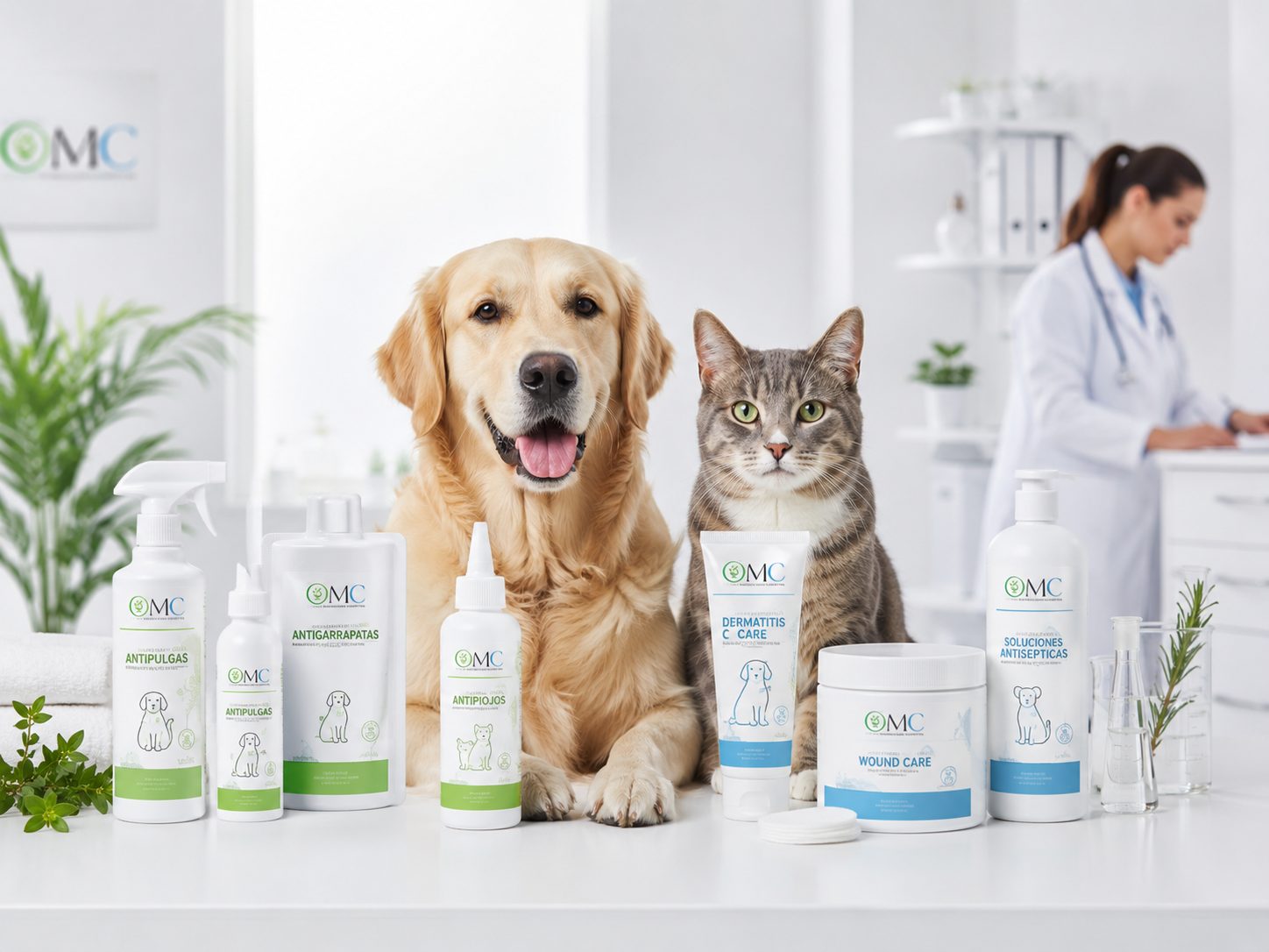 Productos OMC para cuidado veterinario, dermatitis, heridas y antisepsia
