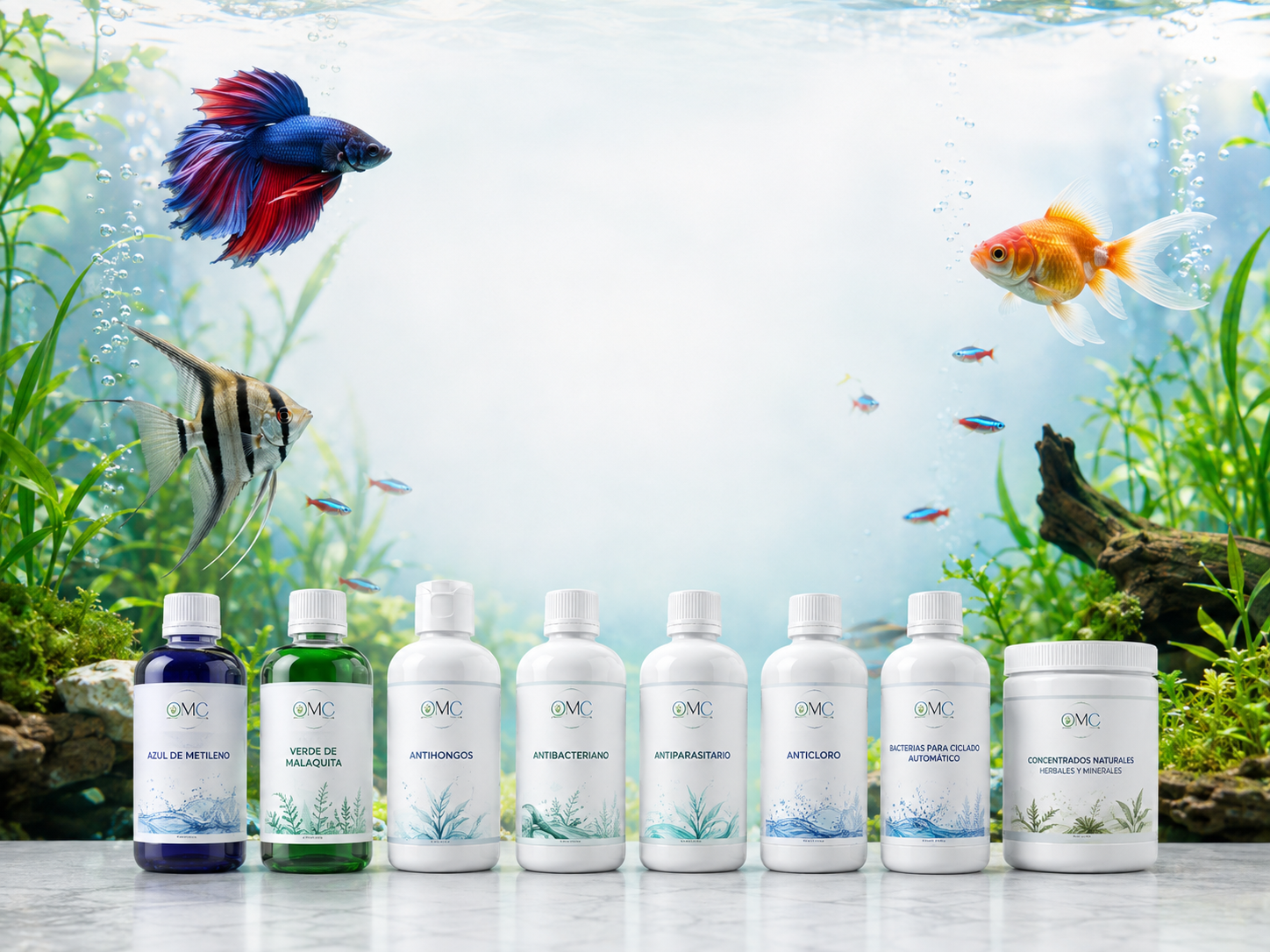 Productos OMC para acuarismo y cuidado de peces