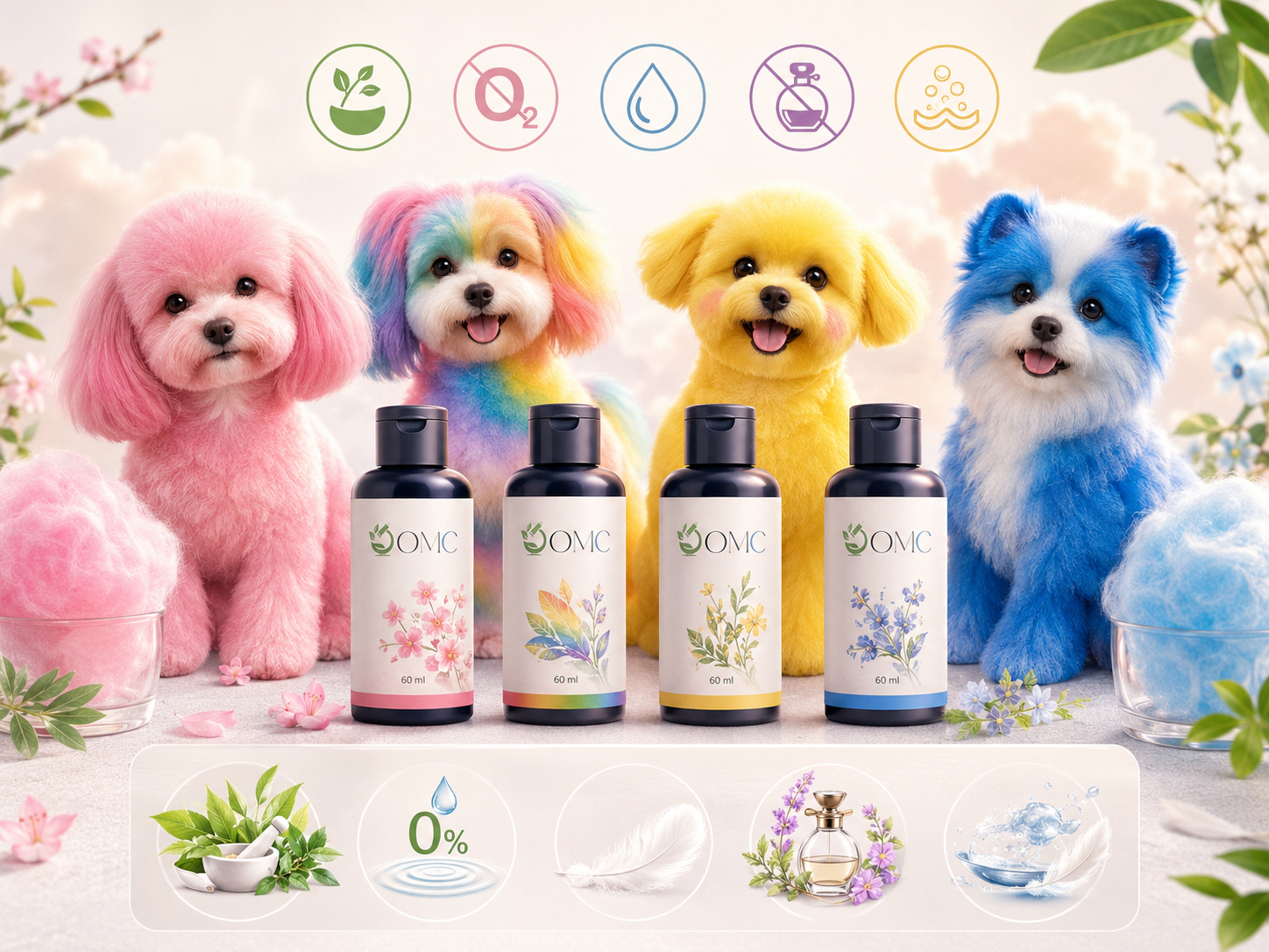 Tintes orgánicos de colores para grooming creativo de mascotas