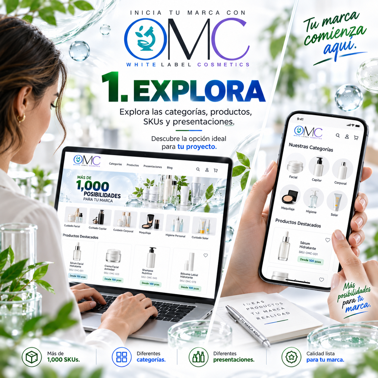Explora el catálogo OMC White Label desde computadora y celular