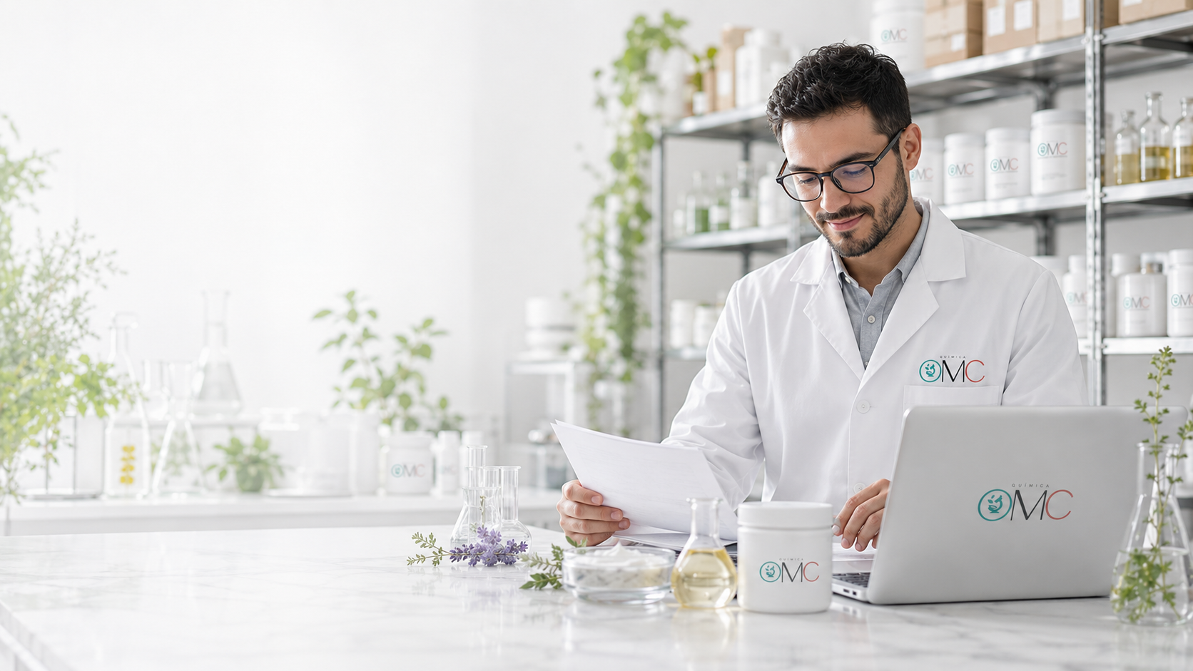 Ingeniero de Química OMC orientando la selección de ingredientes cosméticos