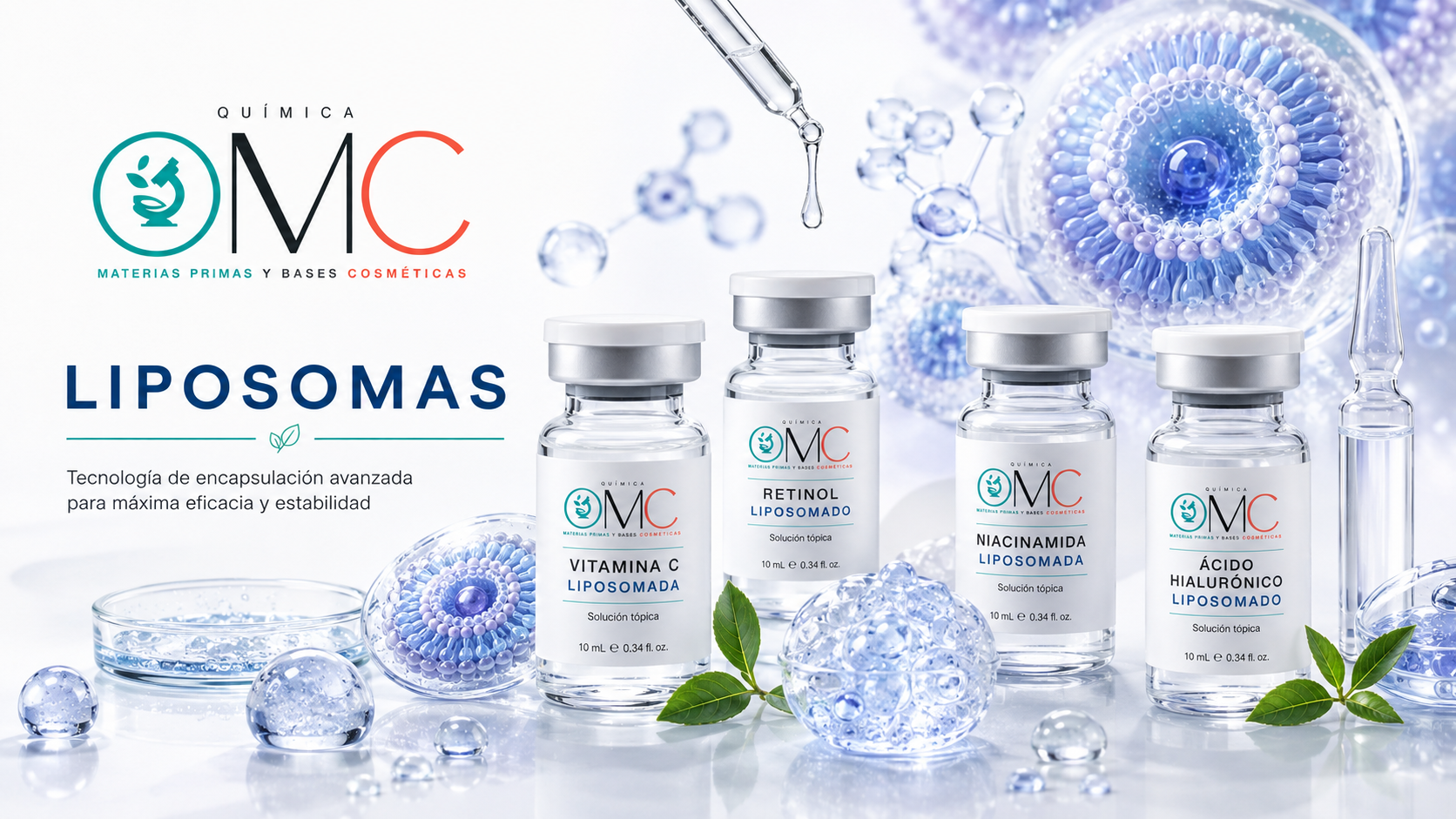 Liposomas cosméticos Química OMC para transporte y liberación de activos
