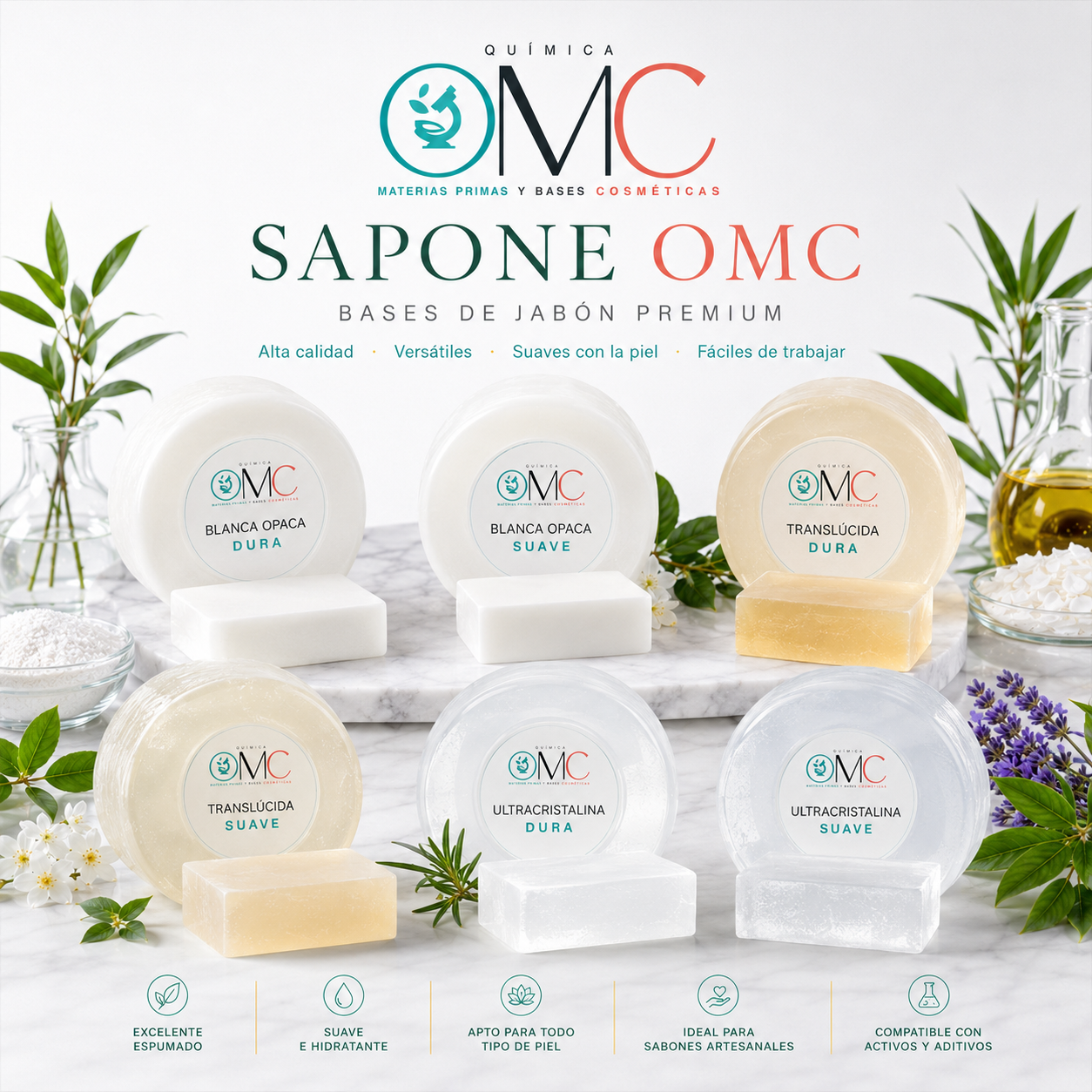 Catálogo premium de bases de jabón Sapone OMC